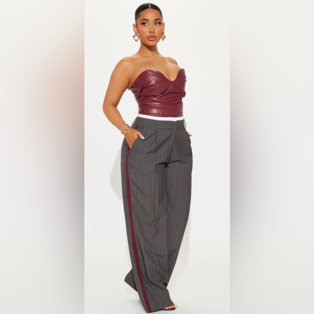 Relaxed Pinstripe Jogger Pants with Burgundy Side Stripe